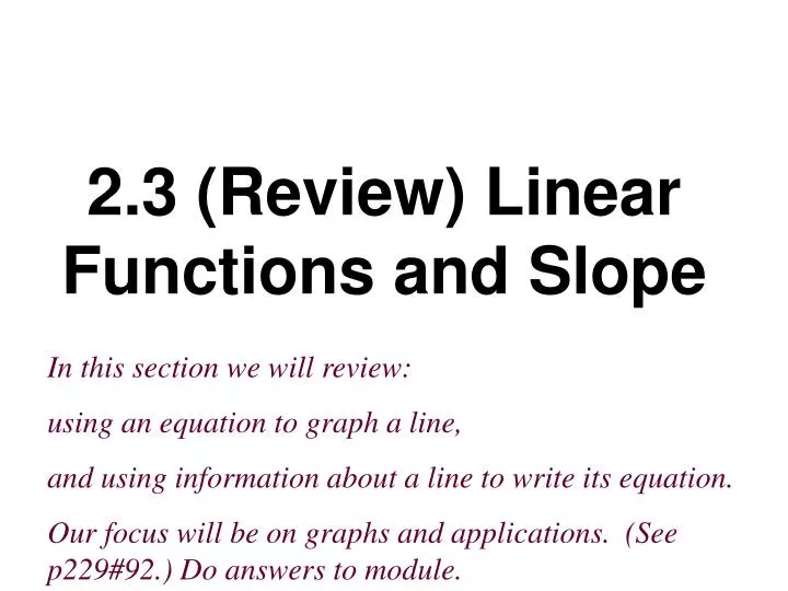 2 3 review linear functions and slope