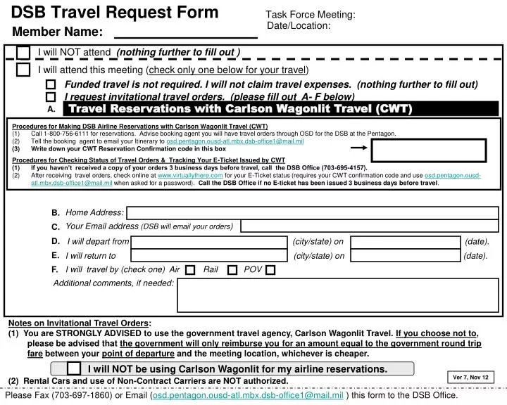dsb travel request form task force meeting