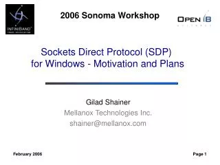 Sockets Direct Protocol (SDP) for Windows - Motivation and Plans