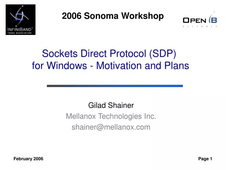 sockets direct protocol sdp for windows motivation and plans