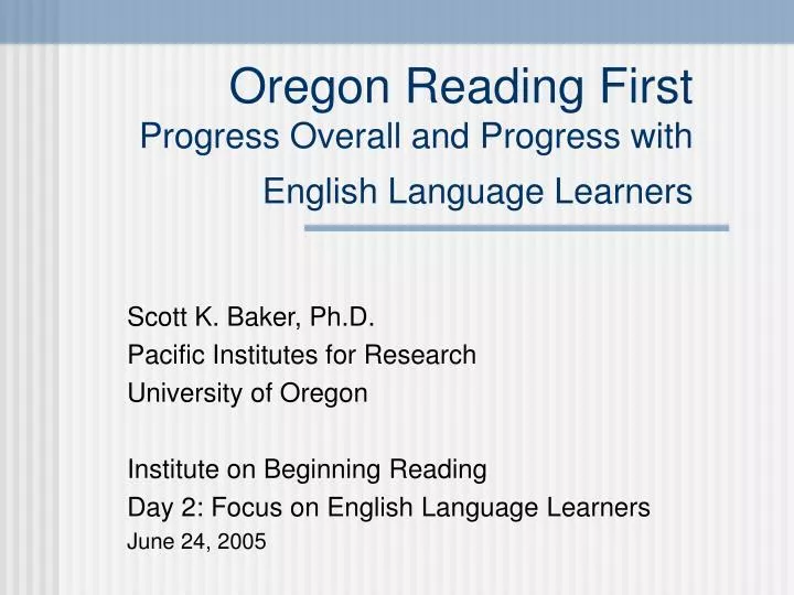 oregon reading first progress overall and progress with english language learners