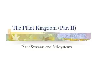 The Plant Kingdom (Part II)