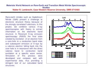 Materials World Network on Rare-Earth and Transition Metal Nitride Spectroscopic Studies Walter R. Lambrecht, Case West