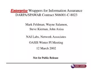 enterprise wrappers for information assurance darpa spawar contract n66001 c 8023