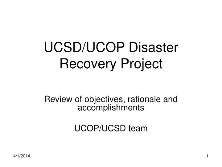 ucsd ucop disaster recovery project