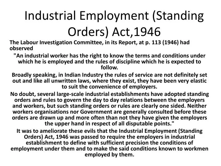 industrial employment standing orders act 1946