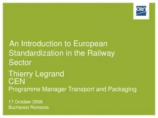 An Introduction to European Standardization in the Railway Sector