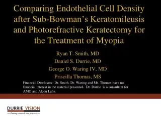 Comparing Endothelial Cell Density after Sub-Bowman’s Keratomileusis and Photorefractive Keratectomy for the Treatment o