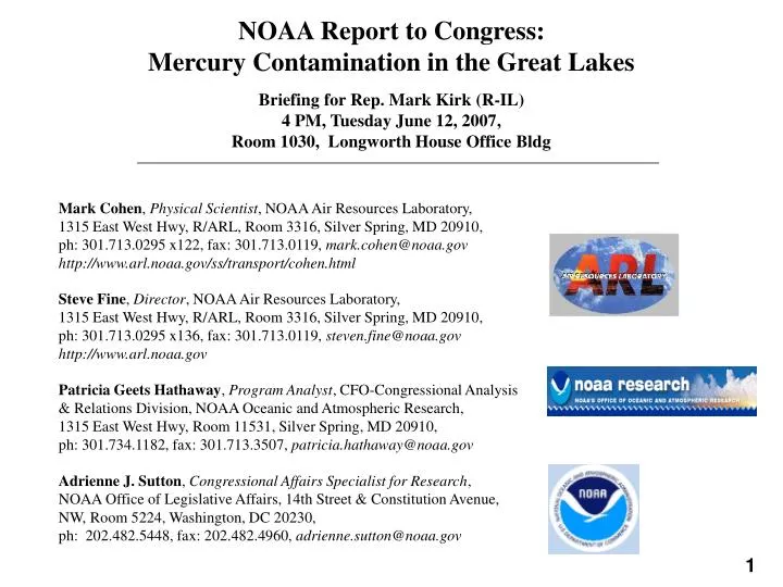 noaa report to congress mercury contamination in the great lakes