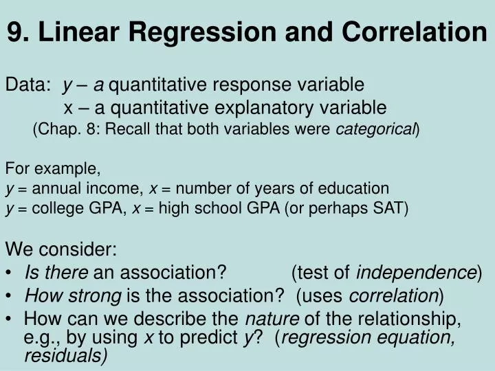 9 linear regression and correlation