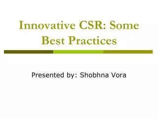 Innovative CSR: Some Best Practices