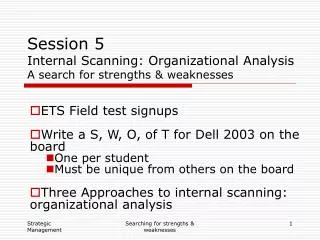 Session 5 Internal Scanning: Organizational Analysis A search for strengths &amp; weaknesses