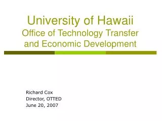 University of Hawaii Office of Technology Transfer and Economic Development