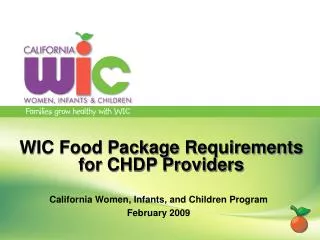 WIC Food Package Requirements for CHDP Providers
