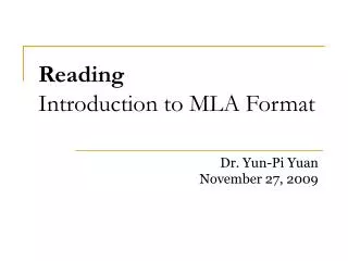 Reading Introduction to MLA Format