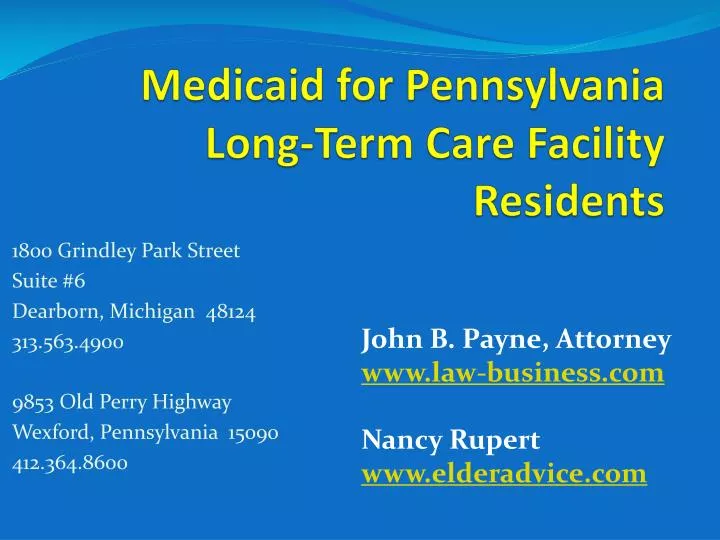 medicaid for pennsylvania long term care facility residents