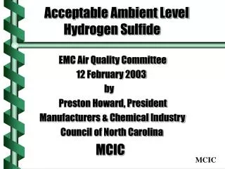 Acceptable Ambient Level Hydrogen Sulfide