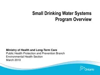 Small Drinking Water Systems Program Overview