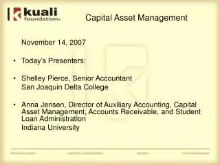 Capital Asset Management