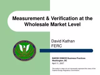 Measurement &amp; Verification at the Wholesale Market Level