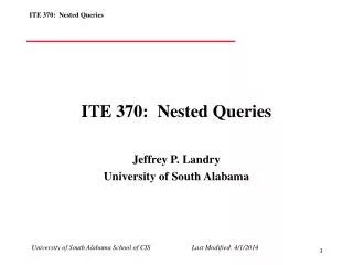 ITE 370: Nested Queries