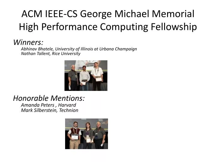 acm ieee cs george michael memorial high performance computing fellowship