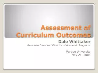 Assessment of Curriculum Outcomes