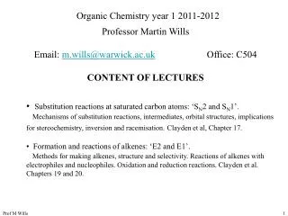 Organic Chemistry year 1 2011-2012