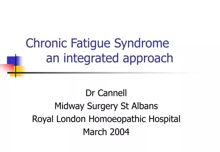chronic fatigue syndrome an integrated approach