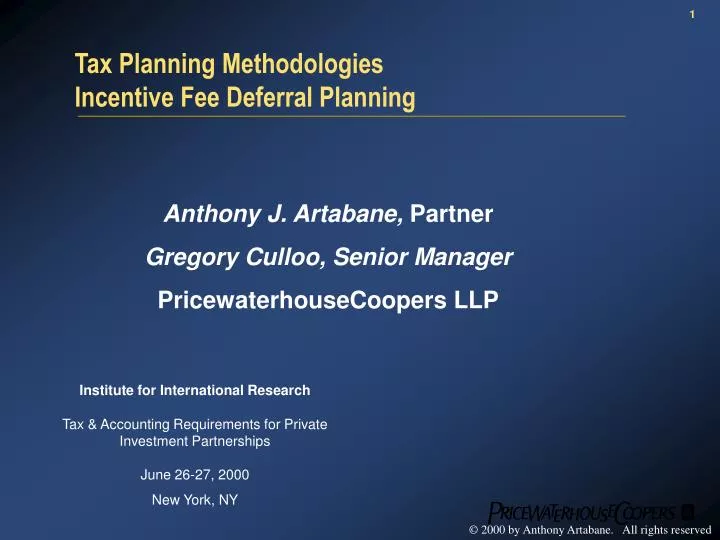 tax planning methodologies incentive fee deferral planning