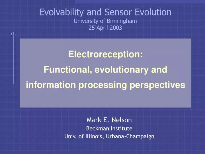 evolvability and sensor evolution university of birmingham 25 april 2003