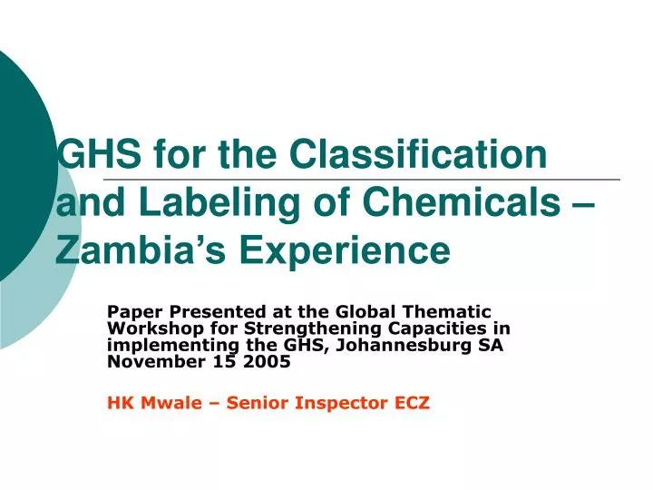 ghs for the classification and labeling of chemicals zambia s experience