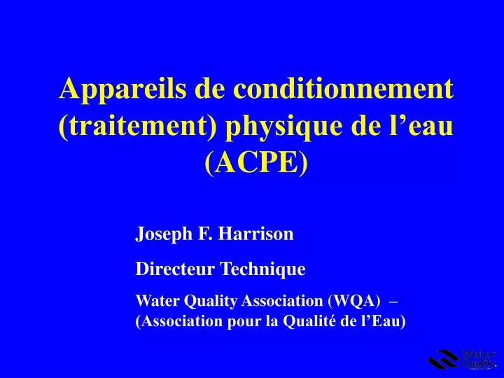 appareils de conditionnement traitement physique de l eau acpe