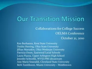 Our Transition Mission