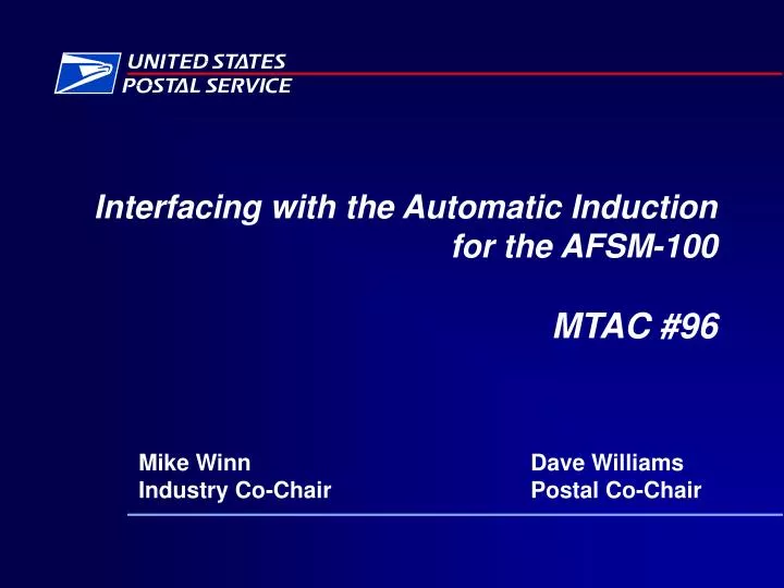 interfacing with the automatic induction for the afsm 100 mtac 96