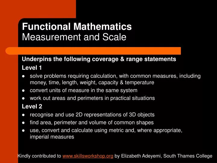 functional mathematics measurement and scale