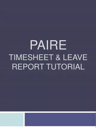 PAIRE TIMESHEET &amp; LEAVE REPORT TUTORIAL