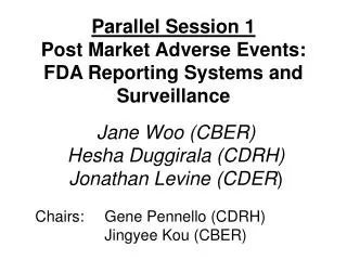 Parallel Session 1 Post Market Adverse Events: FDA Reporting Systems and Surveillance