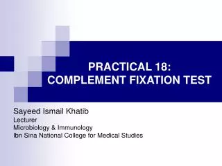 PRACTICAL 18: COMPLEMENT FIXATION TEST