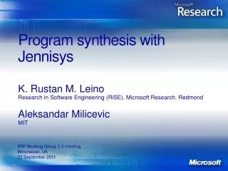 Program synthesis with Jennisys