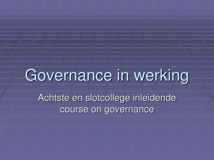 governance in werking