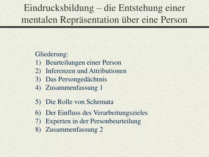 eindrucksbildung die entstehung einer mentalen repr sentation ber eine person