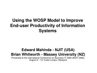 Using the WOSP Model to Improve End-user Productivity of Information Systems