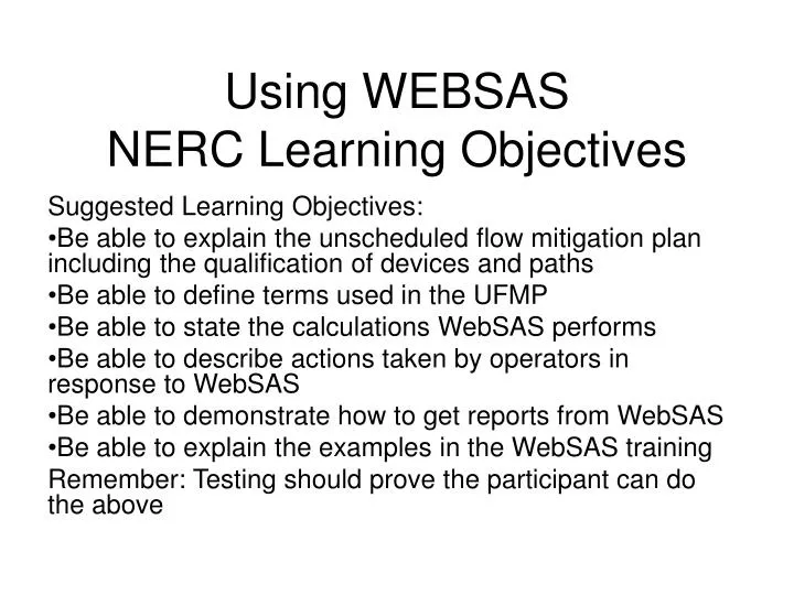 using websas nerc learning objectives