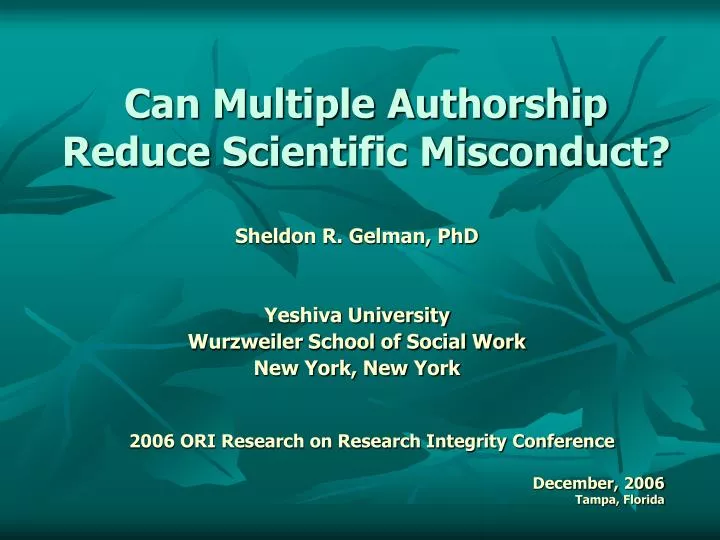 can multiple authorship reduce scientific misconduct
