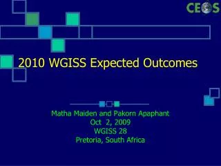 2010 WGISS Expected Outcomes