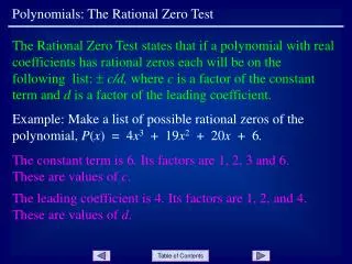 Polynomials: The Rational Zero Test