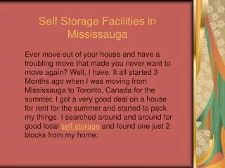 Self Storage Facilities in Mississauga
