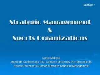 Strategic Management &amp; Sports Organizations