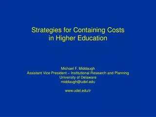 Strategies for Containing Costs in Higher Education